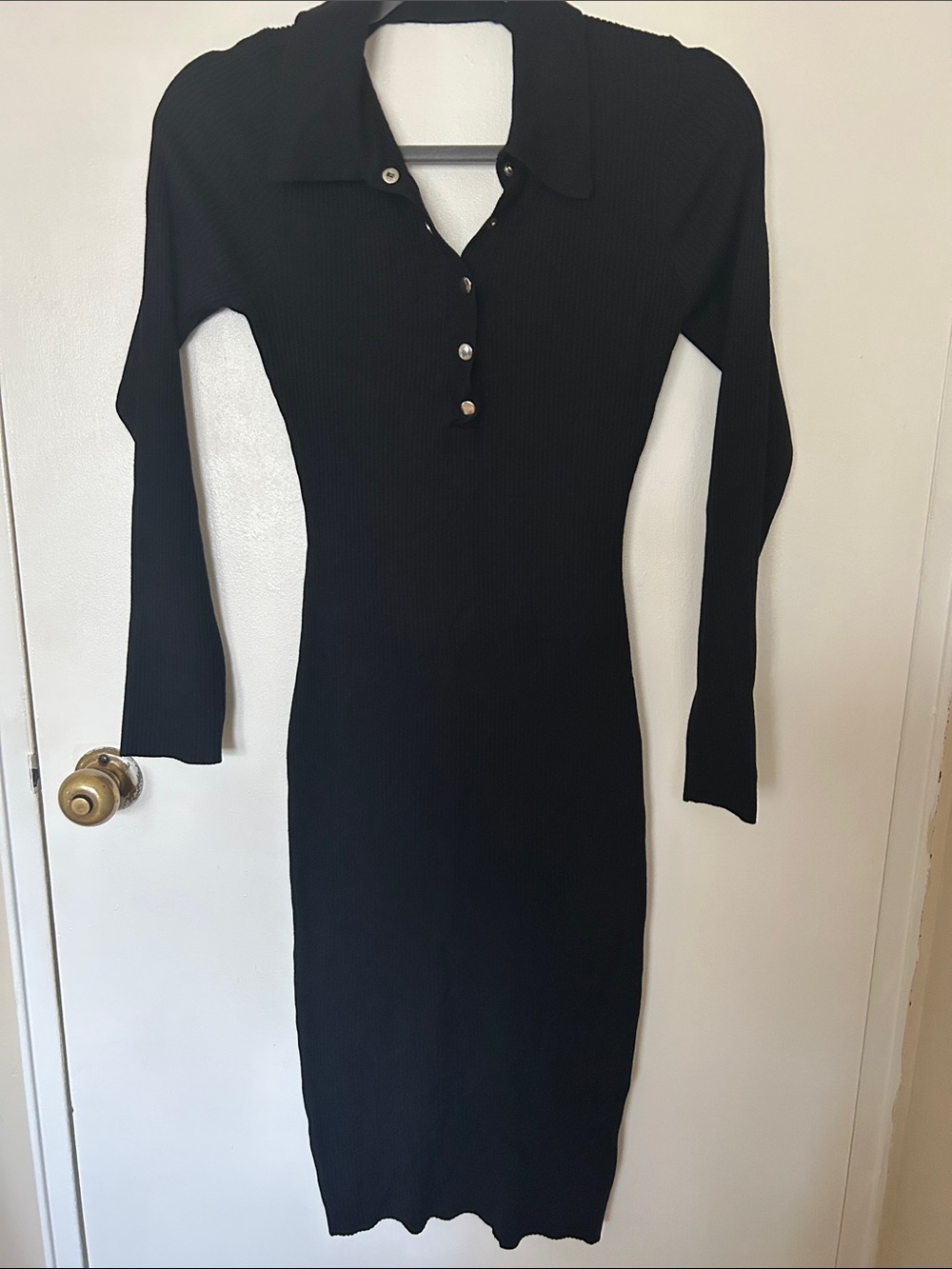 Almost Famous Black Ribbed Polo Midi Dress with Button Placket